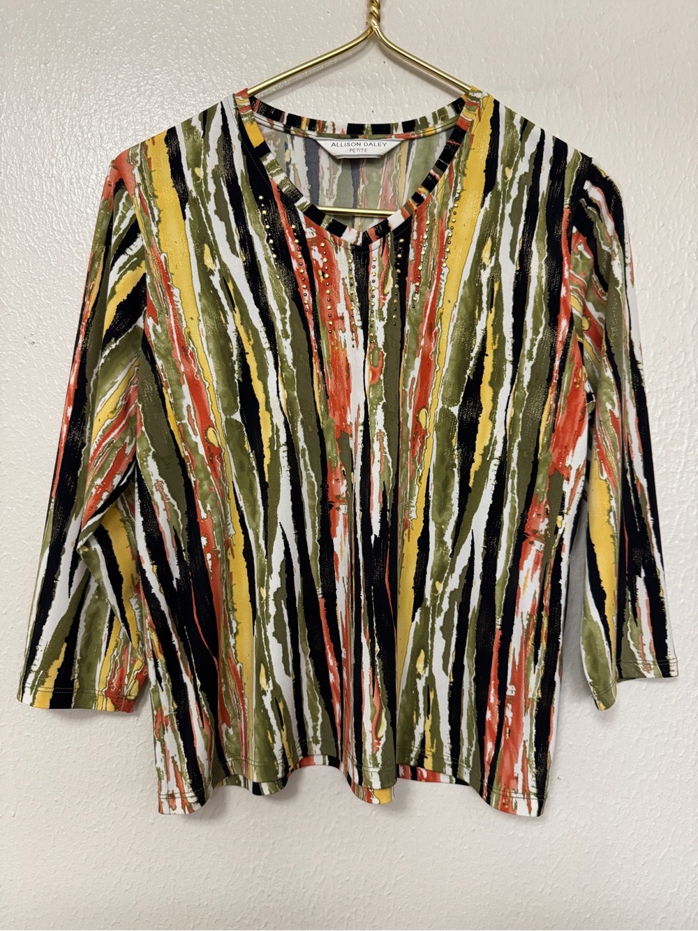 Allison Daley Striped V-Neck Long Sleeve Top